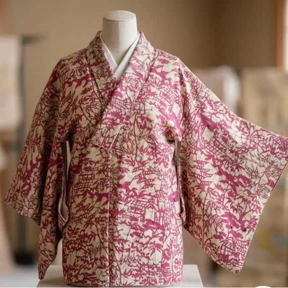 VINTAGE HAORI JAPANESE KIMONO JACKET.SILK BLEND. HAND CRAFTED. FULLY LINED. NEW - Picture 4 of 7